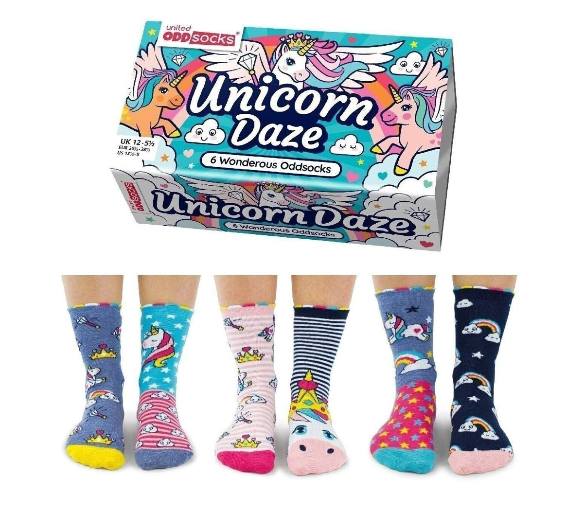 LICORNE DAZÉ | Coffret Cadeau 6 Chaussettes Impaires Licorne Enfant – United Oddsocks | Taille 30.5-39 United Oddsocks