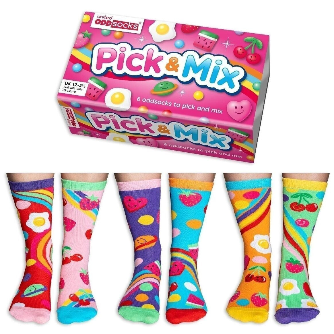 CHOISIR ET MÉLANGER | Coffret Cadeau 6 Chaussettes Impaires Enfant – United Oddsocks | Taille 30.5-39 United Oddsocks