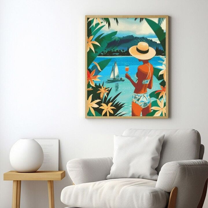 Broderie Diamant – Femme et Océan | Toile 40x50 cm tendue sur châssis bois Figured'art