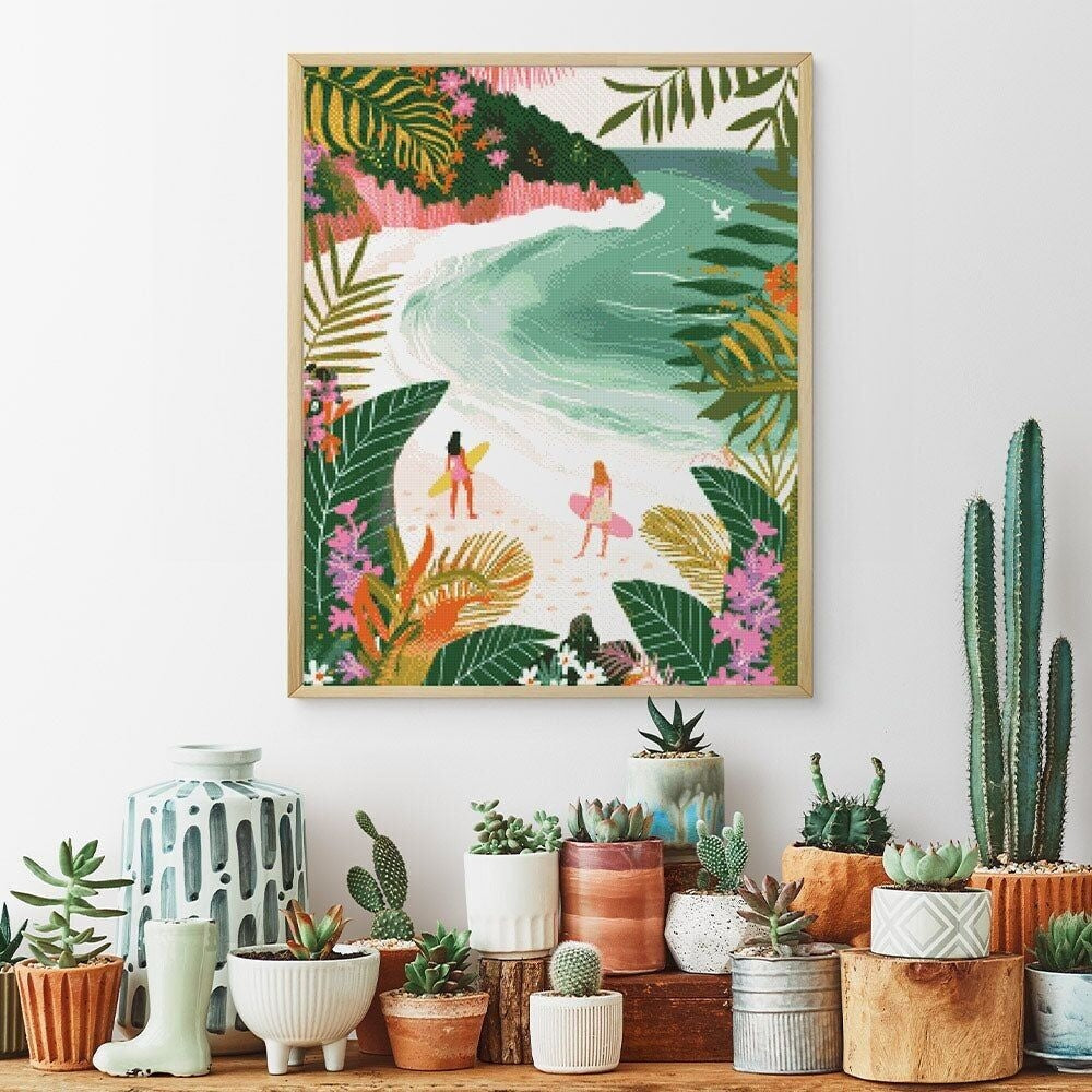 Broderie Diamant – Baie tropicale 40x50 cm | Kit complet ambiance exotique Figured'art