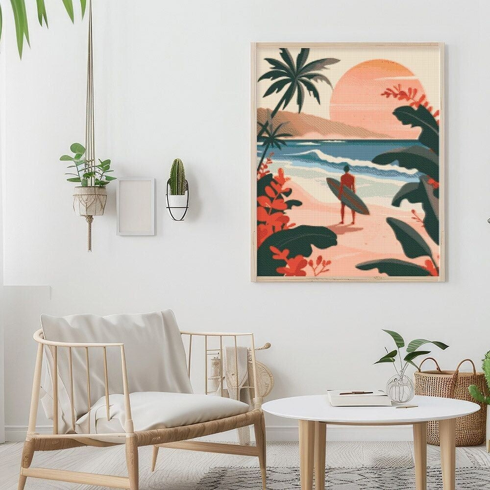 Broderie Diamant – Vagues du soir 40x50cm sur châssis | Kit complet Figured'art