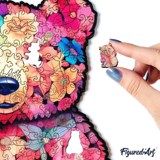 Puzzle 2D en Bois Adulte - Ours en Peluche floral Figured'art