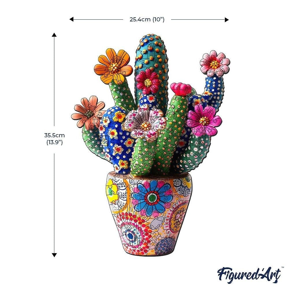 Puzzle 2D en Bois Adulte - Cactus fleuri en Pot Figured'art