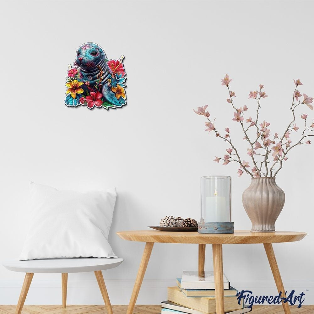 Puzzle 2D en Bois Adulte - Phoque et Fleurs Figured'art