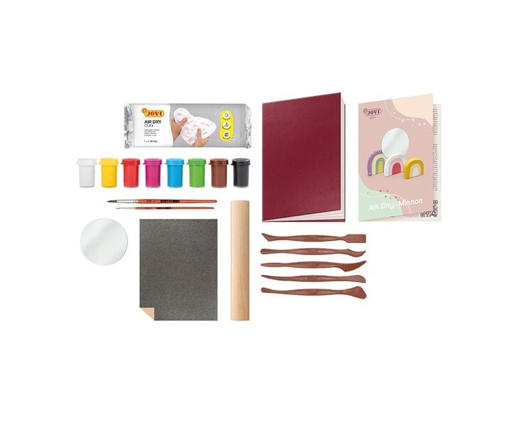Jovi - DIY Air Dry Miroir | Kit créatif pour décorer un miroir avec argile autodurcissante + peintures et outils Jovi