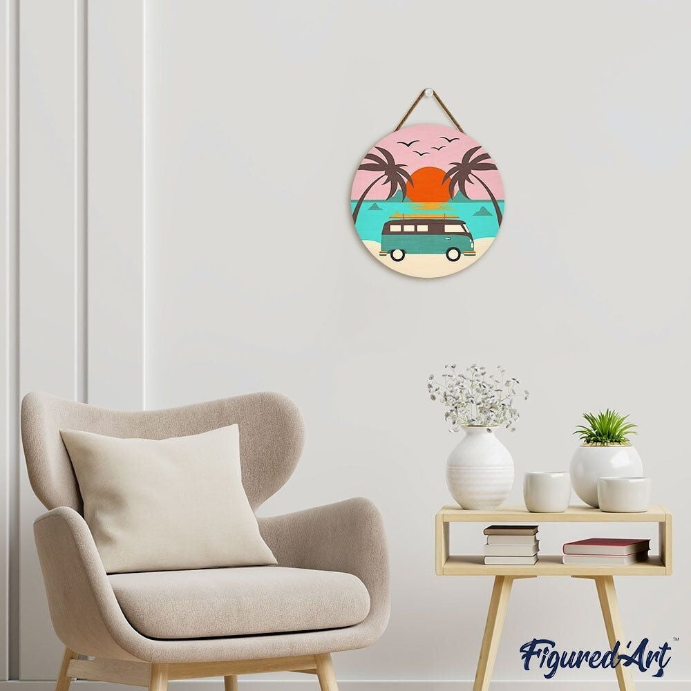 Peinture par Numéro sur Disque en bois - Plage Malibu Figured'art