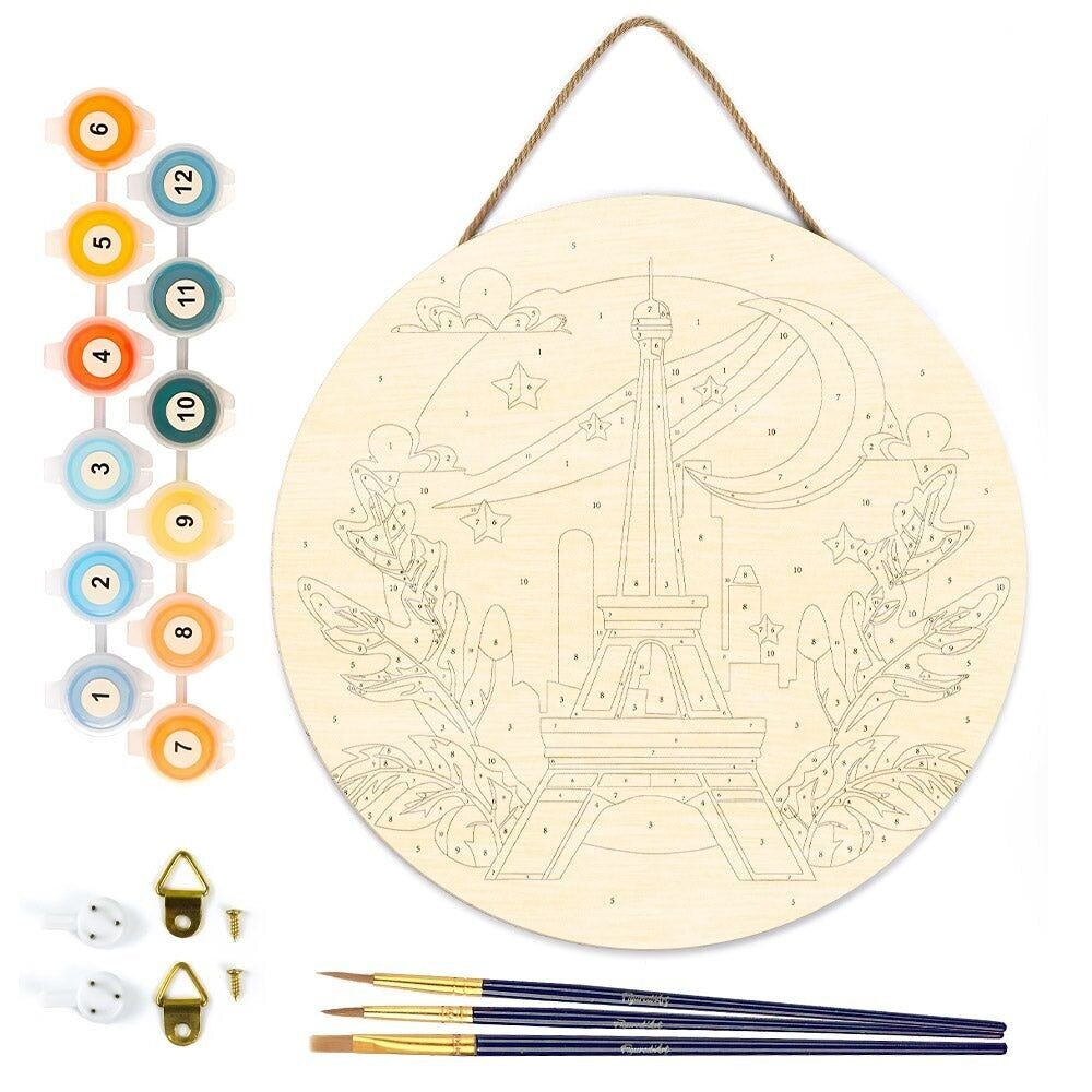 Peinture par Numéro sur Disque en bois - Tour Eiffel Figured'art