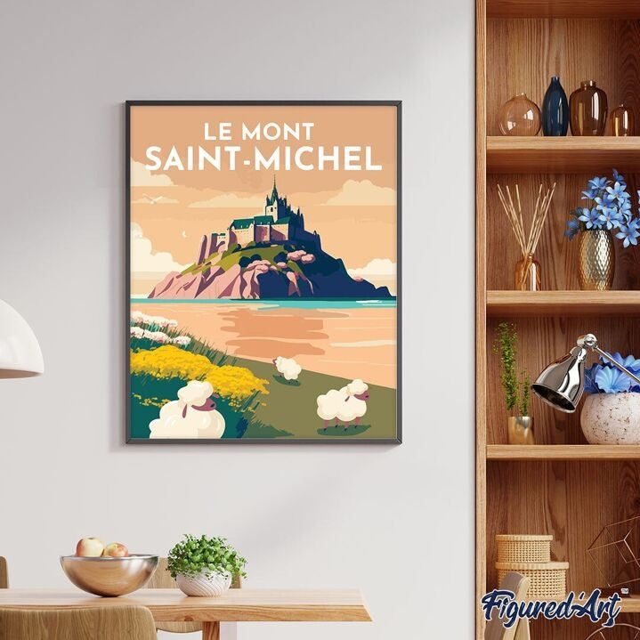 Broderie Diamant Mont Saint-Michel 40x50 cm – Kit Complet Affiche de Voyage Figured'art