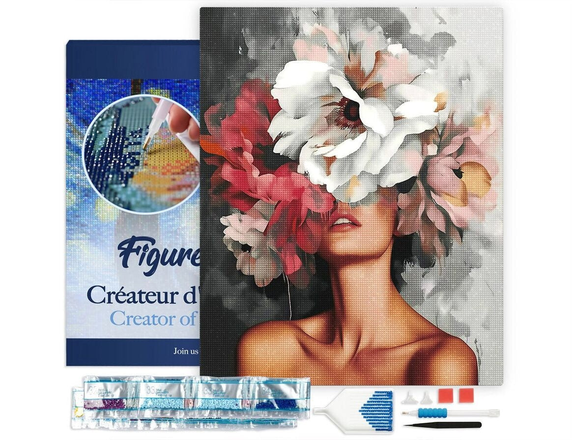 Broderie Diamant – Beauté derrière les fleurs 40x50 cm | Diamond Painting sur toile tendue avec diamants carrés Figured'art