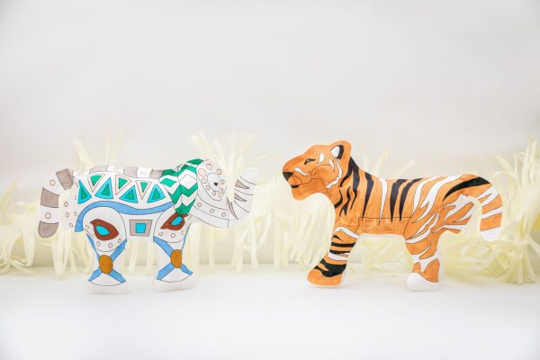 Coloriages gonflables - Eléphant & tigres à colorier Ara-Créative