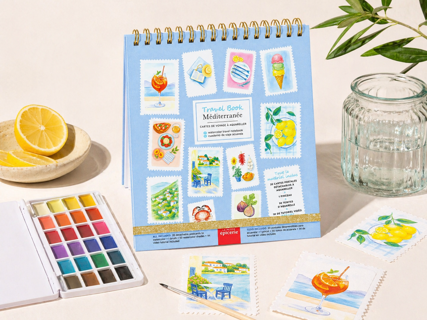 Travel Book Méditerranée – Carnet aquarelle nomade avec 20 cartes postales à peindre LA PETITE EPICERIE