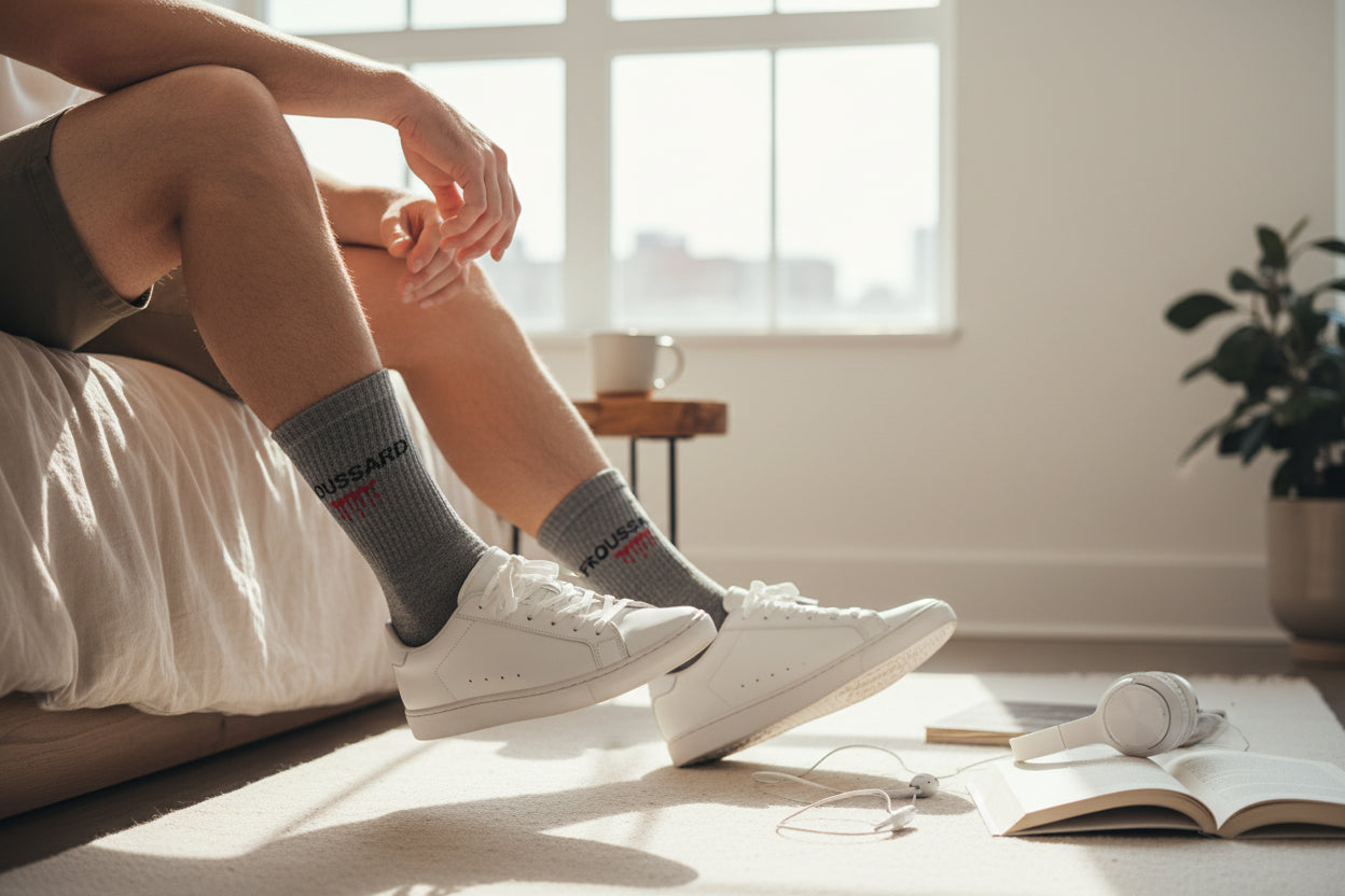 Chaussettes FROUSSARD portées avec baskets accessoire fun et original