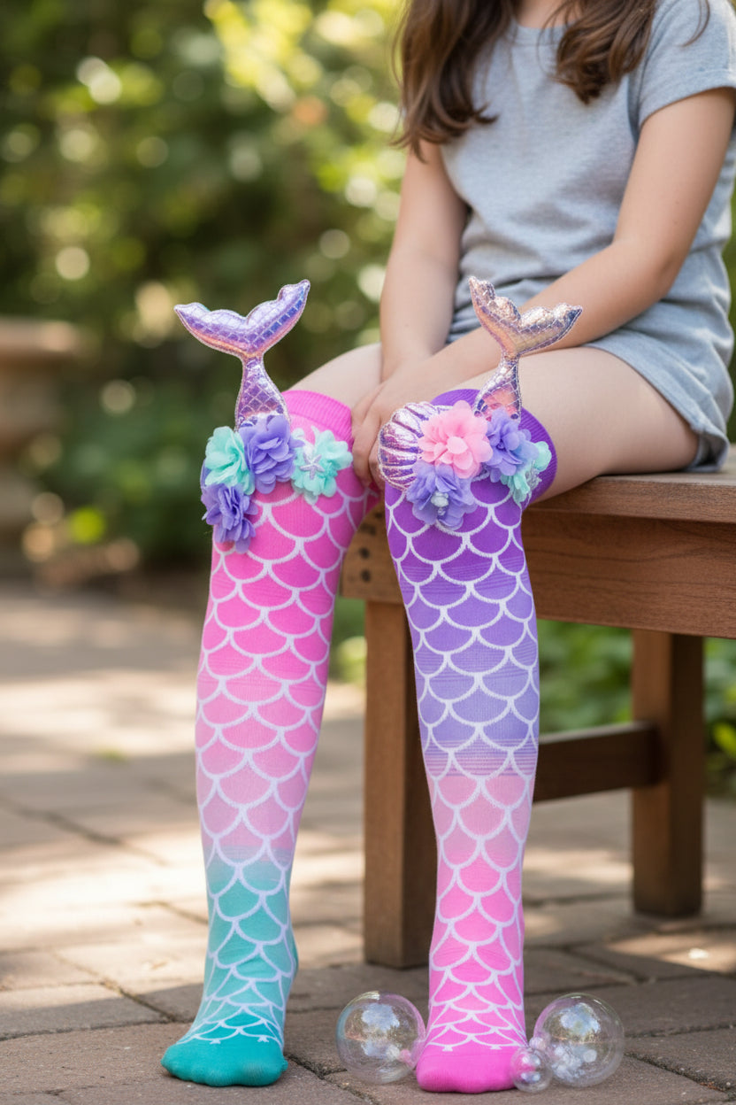 Chaussettes fantaisie MADMIA “Mermaid Tails” – queues de sirène 3D & coquillages MADMIA