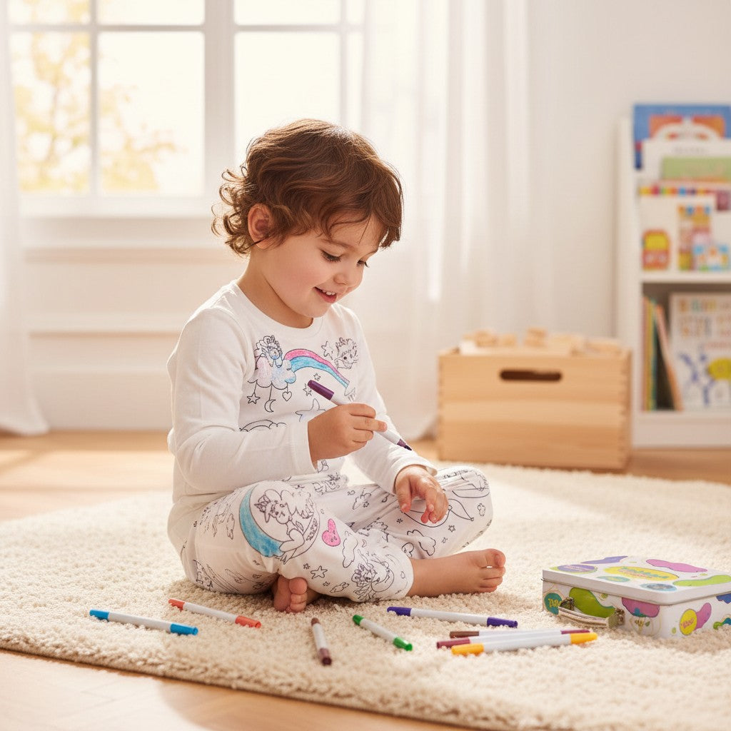 Pyjama à Colorier Enfant – Modèle Licorne | Coffret créatif avec feutres lavables JOY!