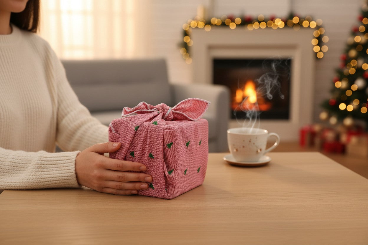 Furoshiki Petits Sapins en coton – Emballage cadeau zéro déchet (4 tailles) Machatatelier