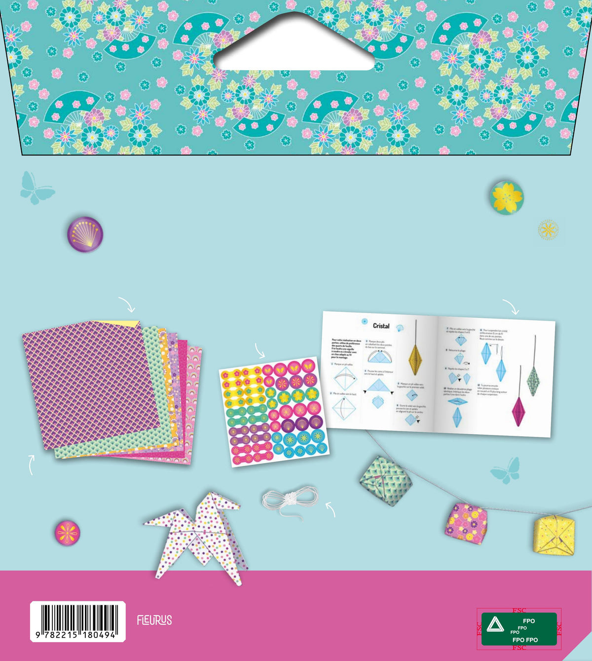 Cœur, papillon, cube, cristal, poney et oiseau réalisés en origami