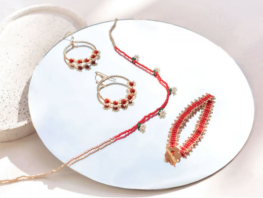 Kit DIY Bijouterie – Mes Bijoux en Perles de Rocailles Rouges Collier, Bracelet & Boucles d’Oreilles LA PETITE EPICERIE