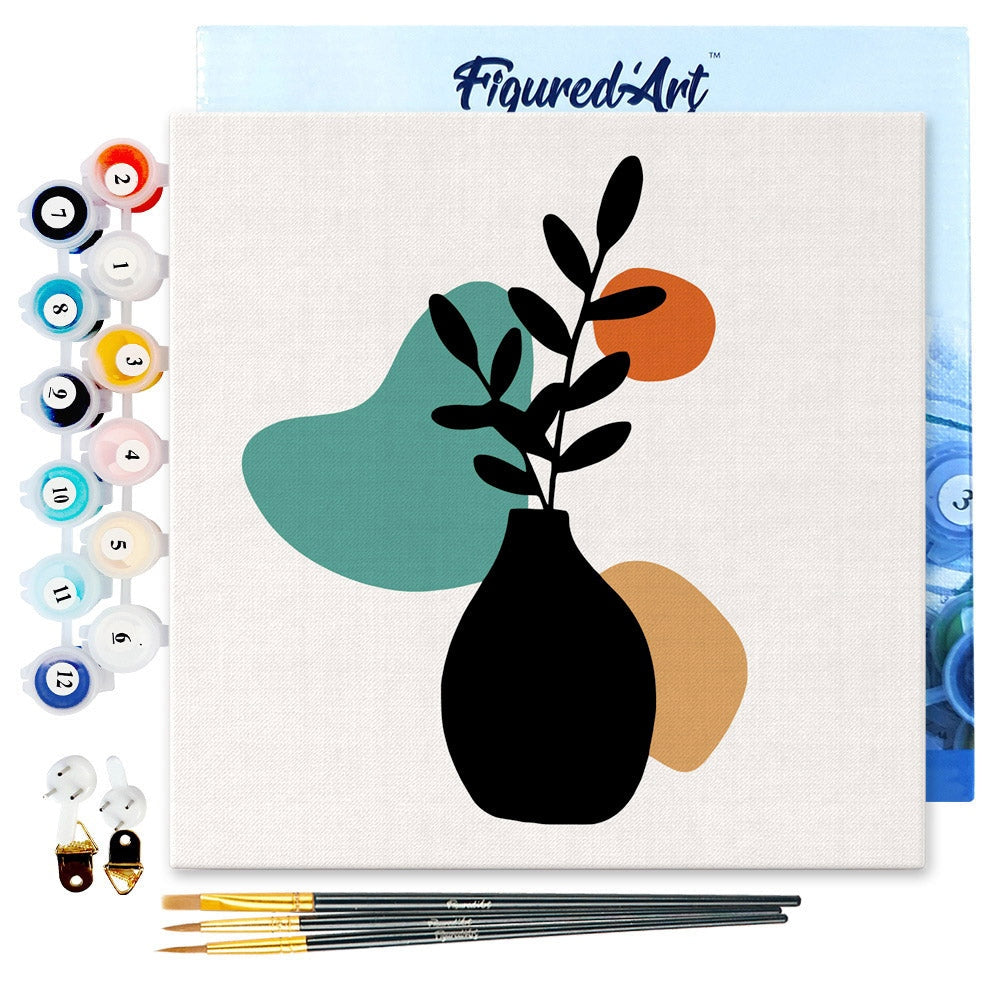Mini Peinture par Numéros - Kit DIY 20x20cm avec cadre Plante et Vase bleu Figured'art