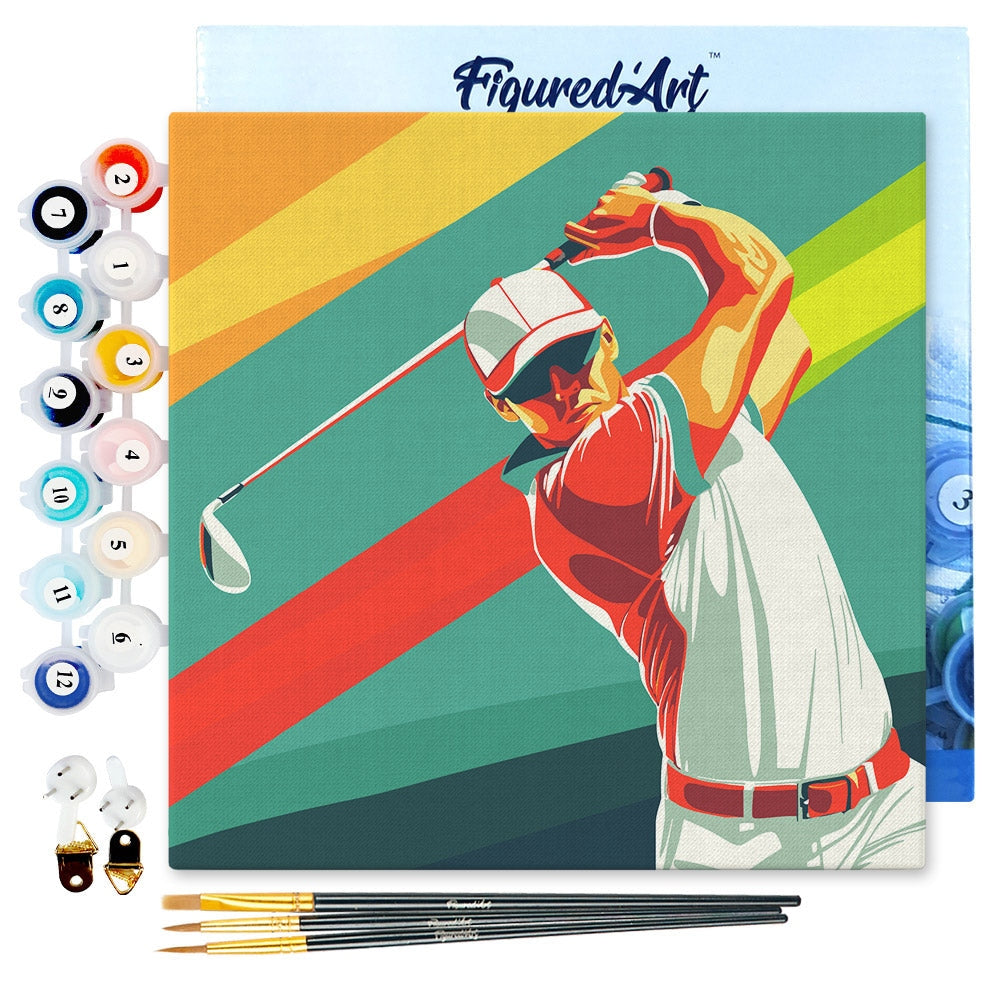 Mini Peinture par Numéros 20x20cm avec cadre Affiche sportive Golf Figured'art