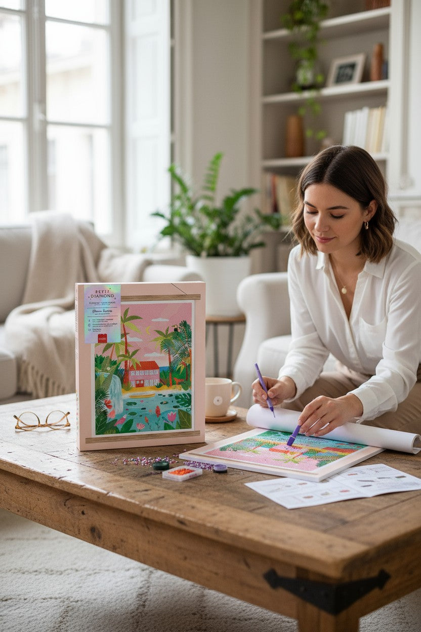 Coffret Petit Diamond Dream Home – Kit Diamond Painting Maison Tropicale 30x40 cm LA PETITE EPICERIE