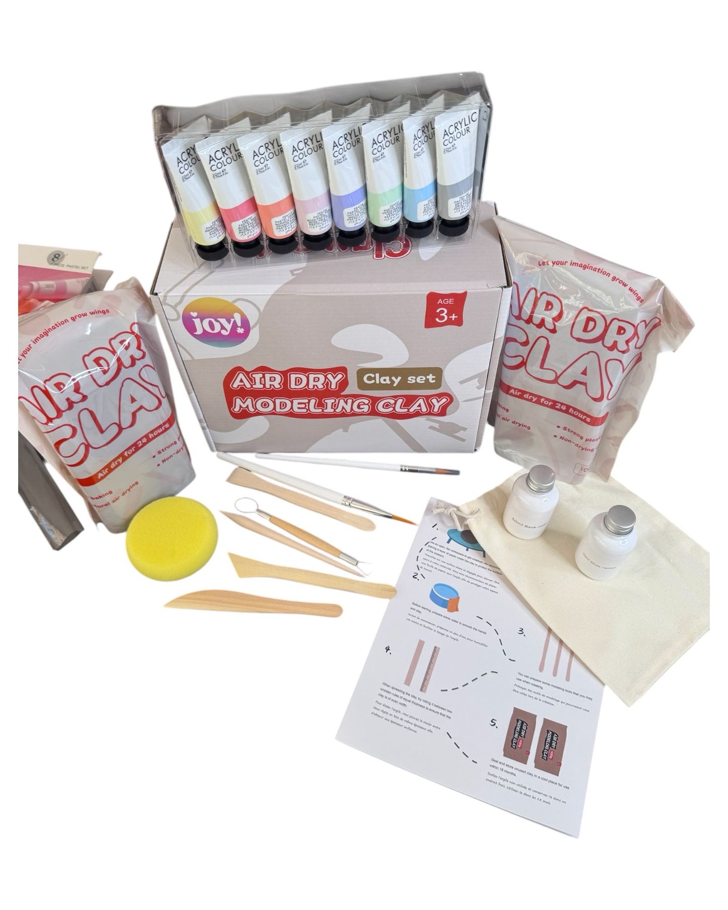 Kit de Poterie - Argile Autodurcissante & Peinture Pastel JOY!