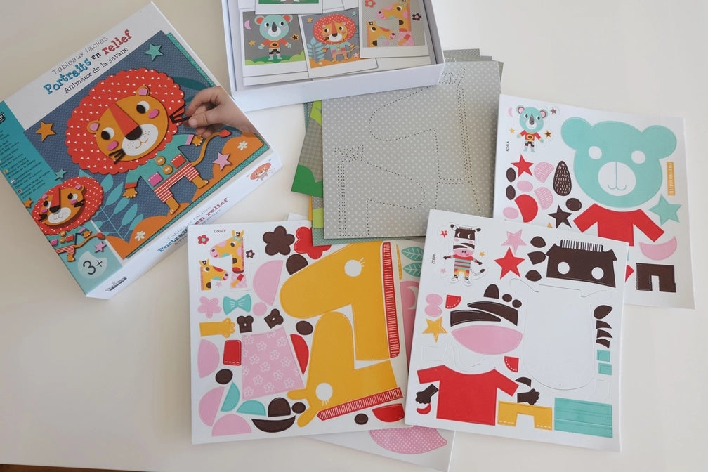 Portraits en relief – Animaux de la Savane (CREALIGN) | Coffret 5 tableaux en mousse Créa lign