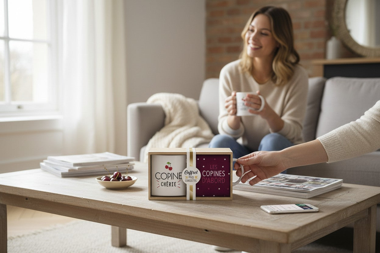 Coffret Mug & Chaussettes Fantaisie – Copine Chérie & Les Copines d’Abord JOY!