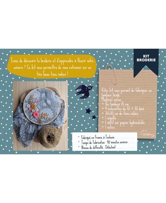 Kit Broderie : Je brode des fleurs - Tissu Indien La Maison des Makers