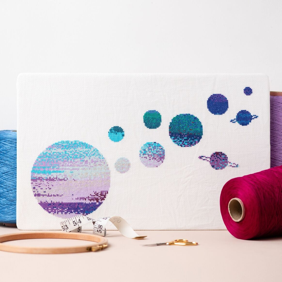 Kit de point de croix – Système Solaire Aquarelle Meloca design