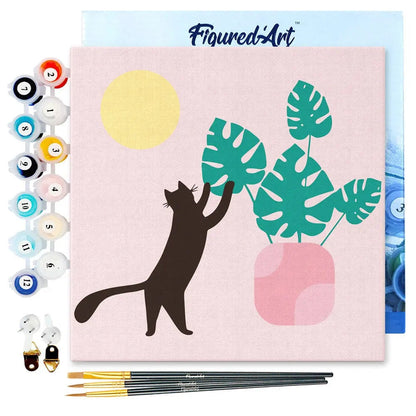 Mini Peinture par Numéros avec cadre Chaton plante Figured'art