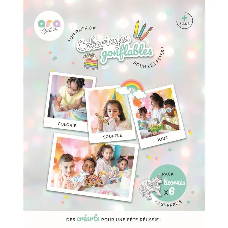 Pack Anniversaire Coloriages Gonflables- Licorne Géante (x6 Créarts gonflables) Ara-Créative