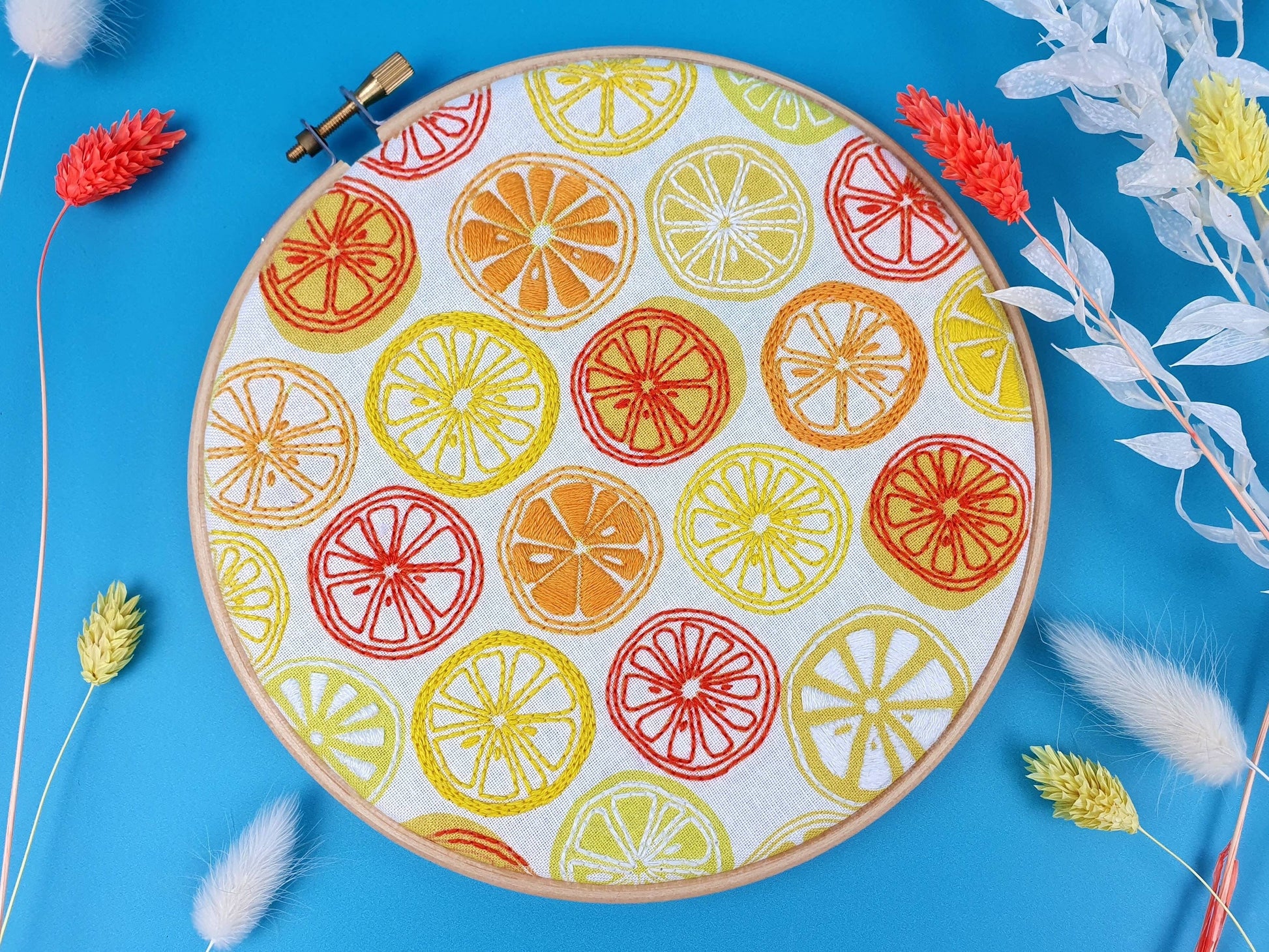 Kit de broderie fait main oranges et citrons agrumes Hoop Art Oh Sew Bootiful