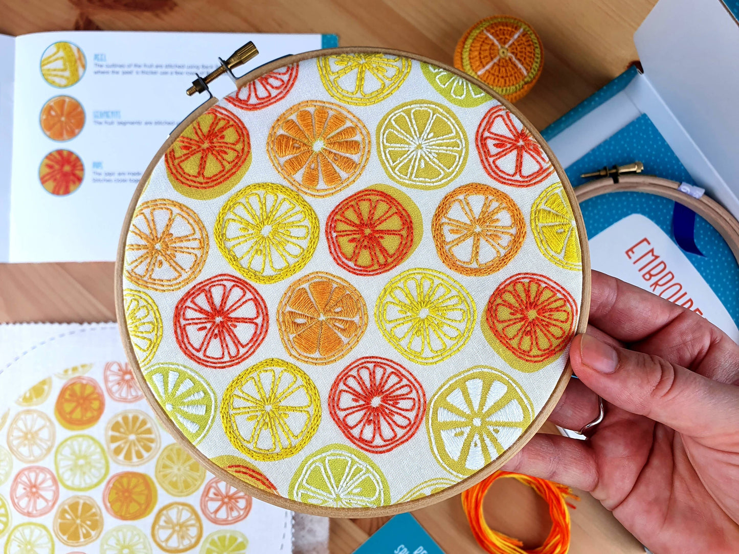 Kit de broderie fait main oranges et citrons agrumes Hoop Art Oh Sew Bootiful