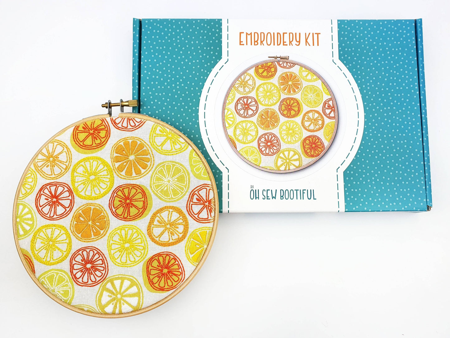 Kit de broderie fait main oranges et citrons agrumes Hoop Art Oh Sew Bootiful