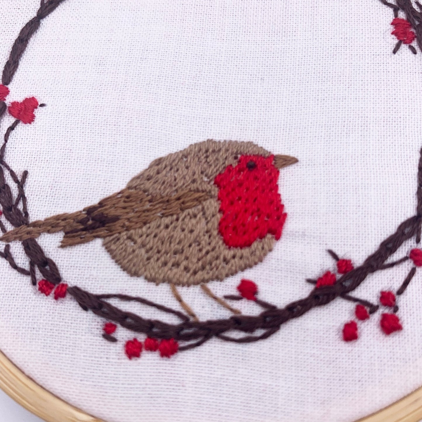 Mini Kit de Broderie – Robin Wreath (Rouge-gorge) avec Cerceau Inclus