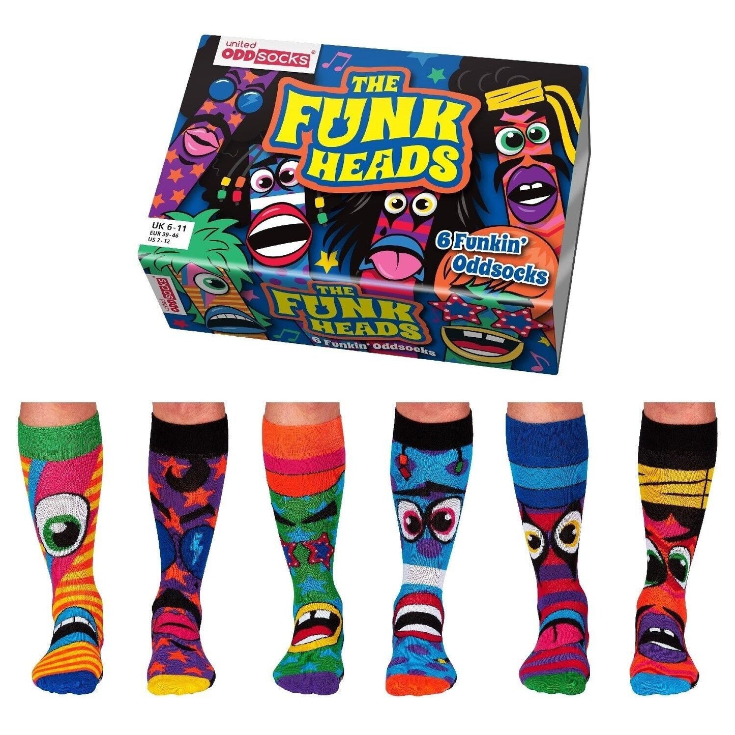 United Oddsocks Funk Heads, 6 chaussettes fantaisie Funkin United Oddsocks