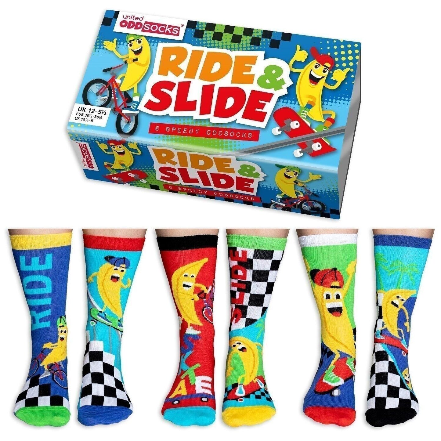 ROULEZ ET GLISSEZ | Coffret cadeau 6 chaussettes impairs pour enfants EUR : 30½-38½