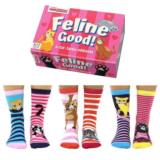 GOOD FELINE | Odd Cat Socken Geschenkset – 6 originelle Socken | United Oddsocks | Größe 37-42
