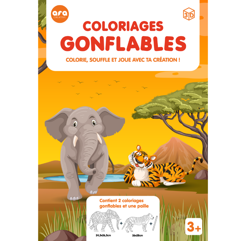 Coloriages gonflables - Eléphant & tigres à colorier