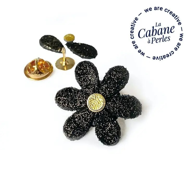 Mini Kit Daphne Pins Cuir Fleur Noir Diy La cabane à perles