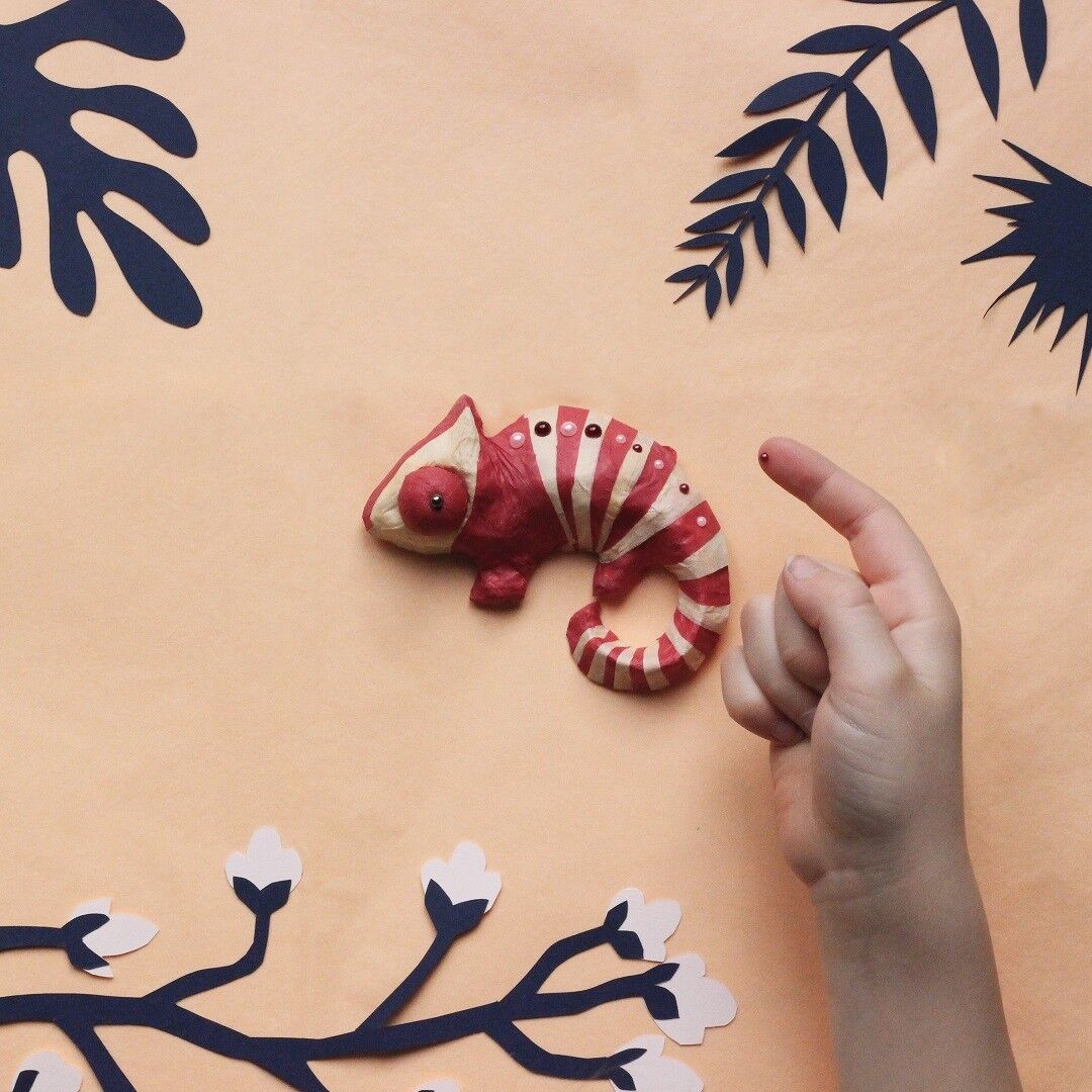 Pappmaché-Chamäleon-Bastelbox für Kinder + 1 Buch – DIY-Set
