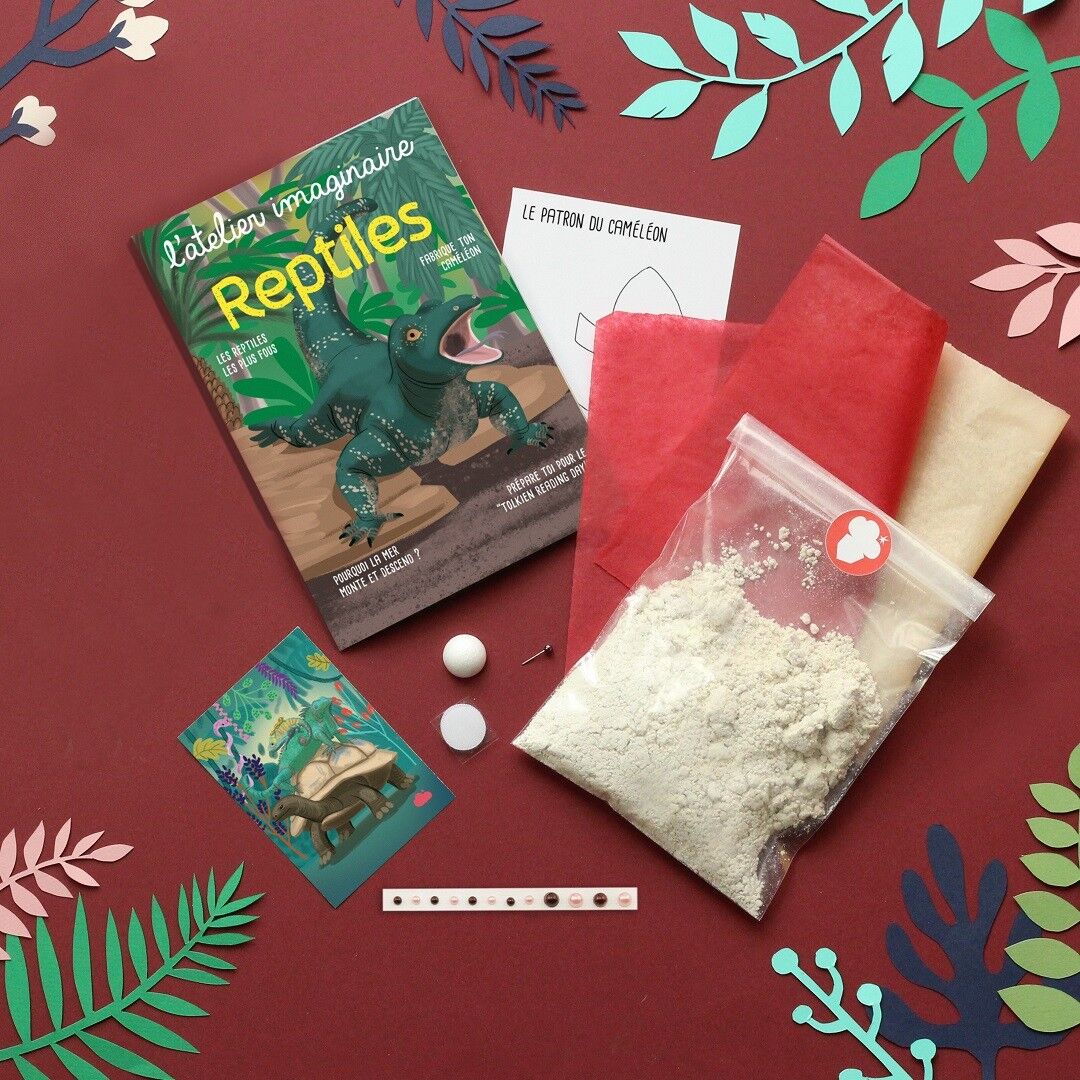 Pappmaché-Chamäleon-Bastelbox für Kinder + 1 Buch – DIY-Set