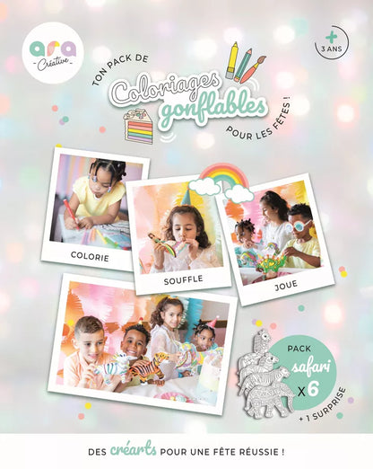 Safari-Geburtstagspaket – x8 aufblasbare Malseiten (Zebras, Giraffen, Elefanten und Tiger)