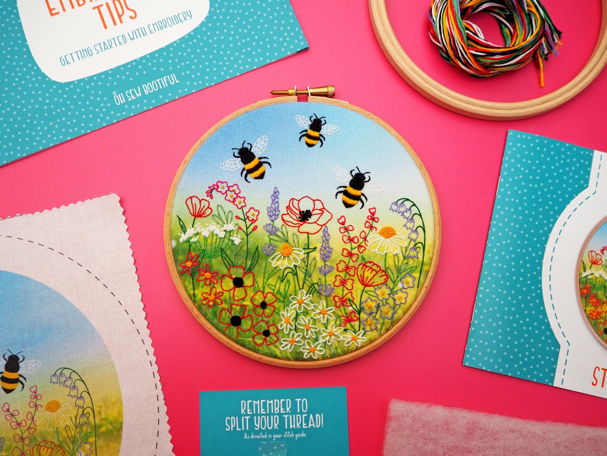 Kit de broderie d’abeilles et de prairies de fleurs sauvages Oh Sew Bootiful
