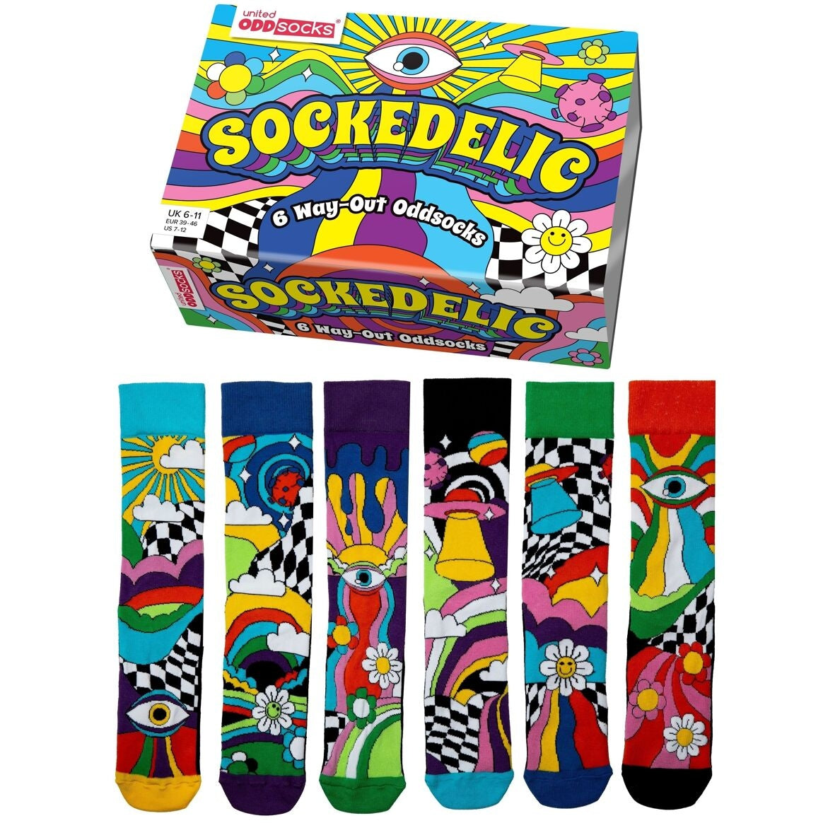 SOCKÉDELIC | Geschenkbox mit 6 bunten Socken in verschiedenen Farben – United Oddsocks | Größe 39-46
