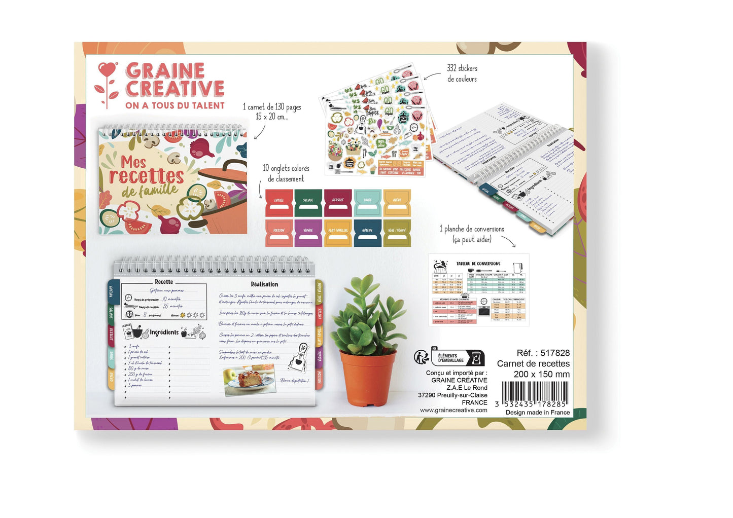 KIT CARNET MES RECETTES DE FAMILLE GRAINE CREATIVE