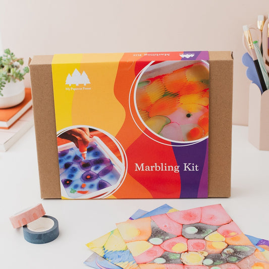 Kit de peinture marbrée, imprimez vous-même votre propre art marbré, kit d'artisanat d'impression DIY My Papercut Forest
