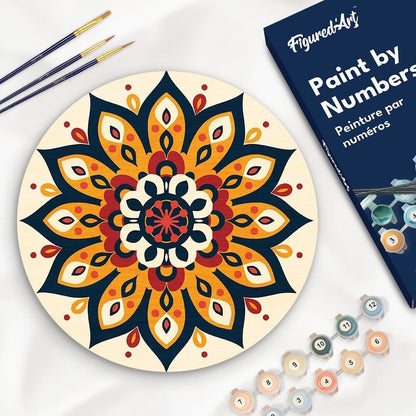 Peinture par Numéro sur Disque en bois - Mandala ensoleillé Figured'art