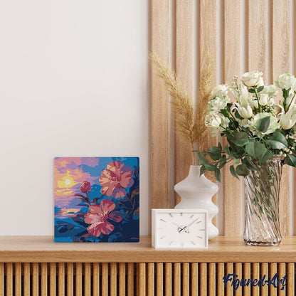 Mini Peinture par Numéros – Hibiscus 20x20cm avec cadre bois Figured'art