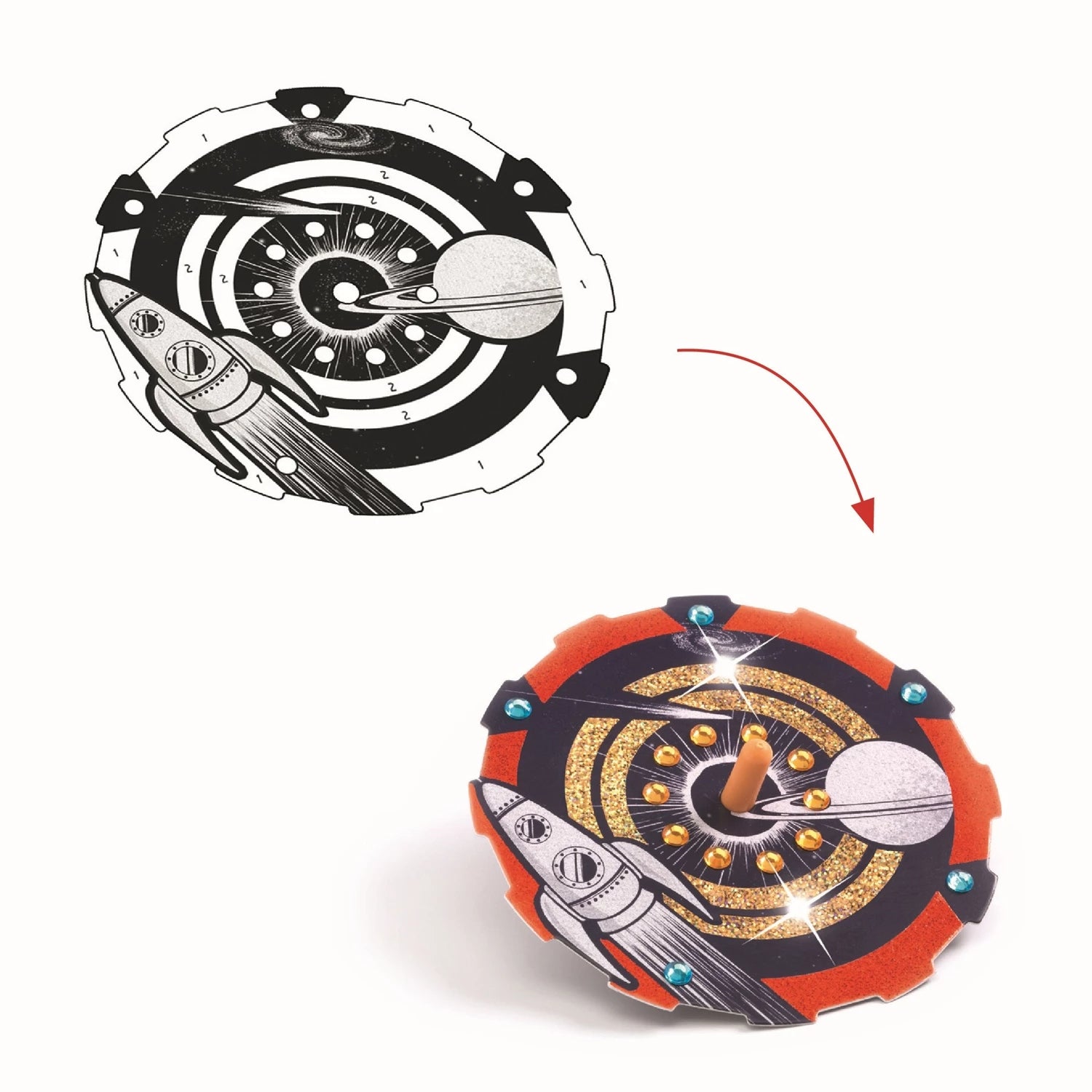 DIY Gyroscopes Hypno Cosmos Djeco – Kit Créatif 12 Toupies Métallisées Espace Djeco
